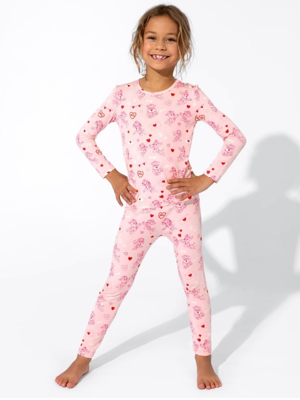 Girls' Pink Heart & Character Long-Sleeve Pajama Set